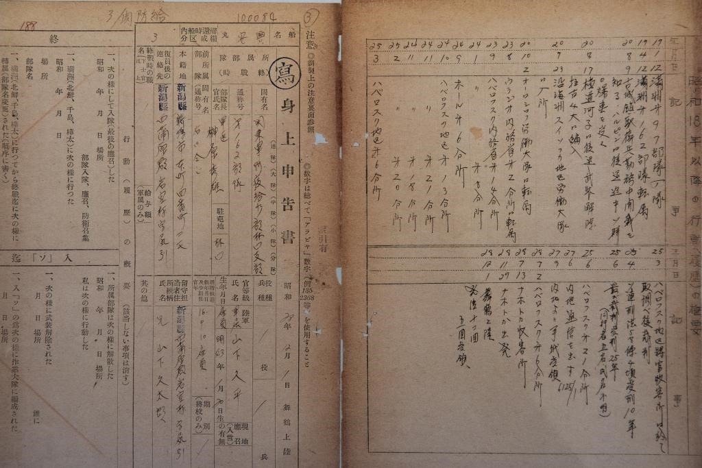 這是7月5日在侵華日軍第七三一部隊(duì)罪證陳列館拍攝的731部隊(duì)林口162支部《身上申告書》（影印件）。新華社記者 張濤 攝